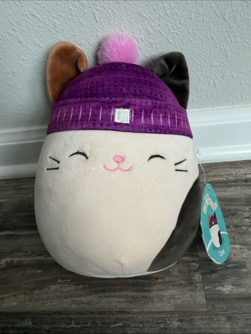 Squishmallows Cream & Purple Cam The Cat Plush with Purple Hat